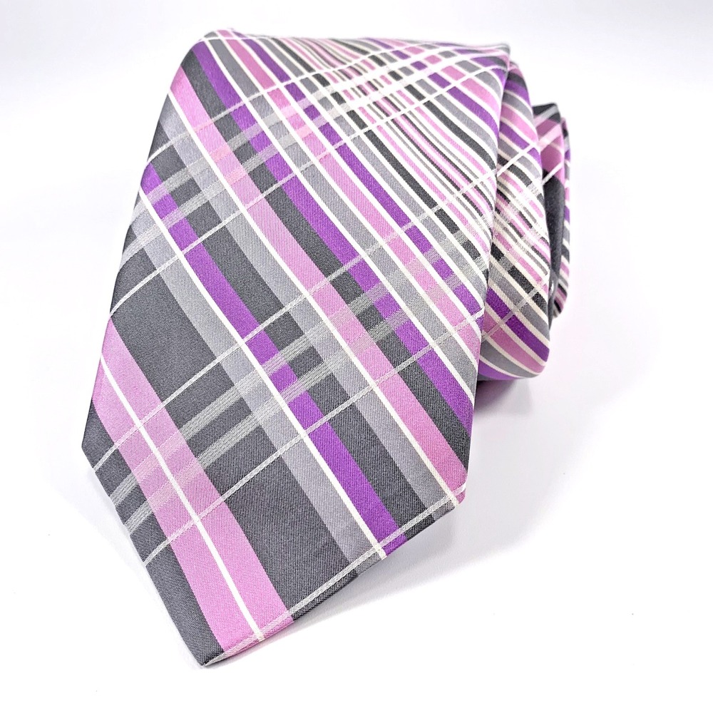 Ted Baker London Mens Tie Pink‎ Gray Striped Design 100% Silk USA NWT